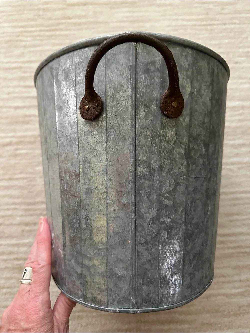 Crate & Barrel Beverage Tub Fluted Galvanized Metal Rustic Cooler Oval